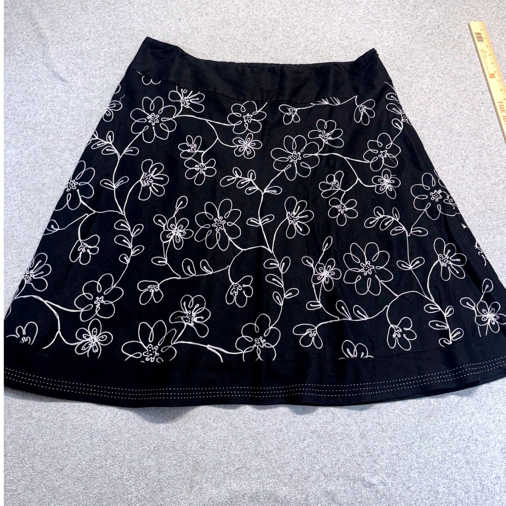 Carole‎ Little Woman 20W Black Linen Blend Embroidered Floral A-Line Skirt Plus